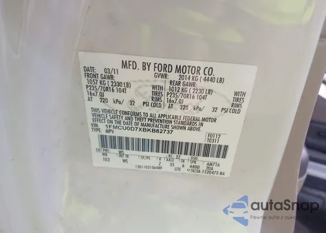 2011 Ford Escape Xlt из США, поврежденный, VIN 1FMCU0D7XBKB82737